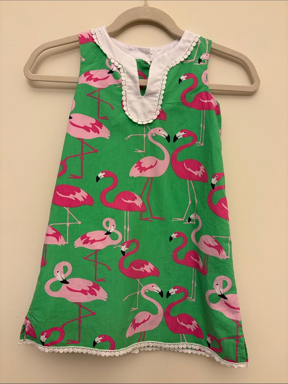 Kelly's Kids Green Sleeveless Flamingo Dress with Eyelet Trim Size 5-6